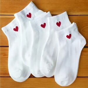 White Socks with Red Heart Design